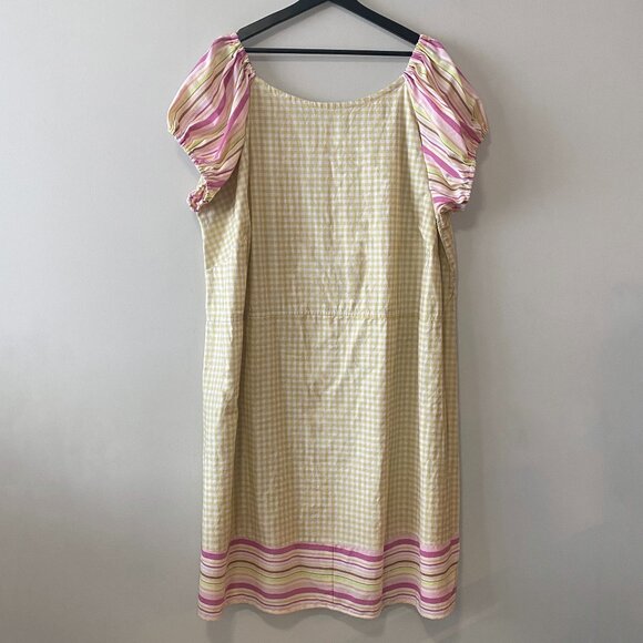 Handmade Plus Size Cotton Viscose Yellow White Gingham Pink Stripes Dress - Picture 1 of 12